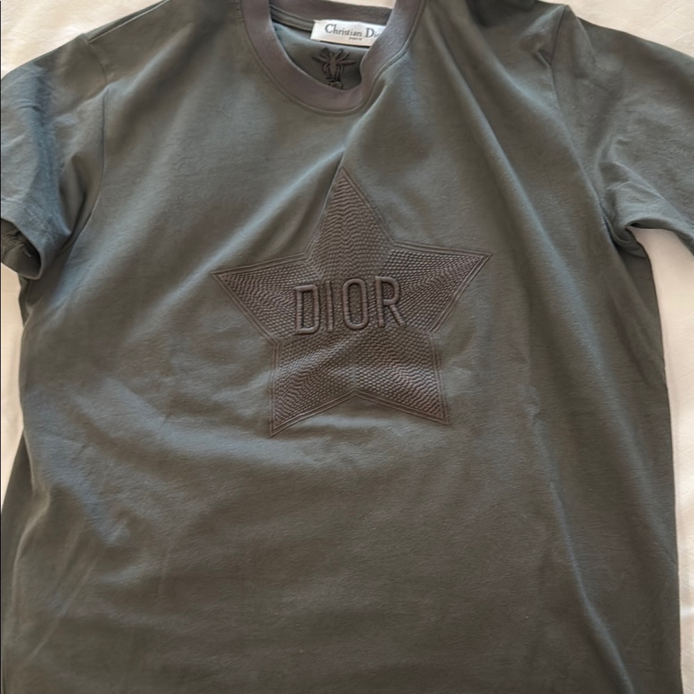 Dior Embossed Star Tee in Olive, Dark Grey